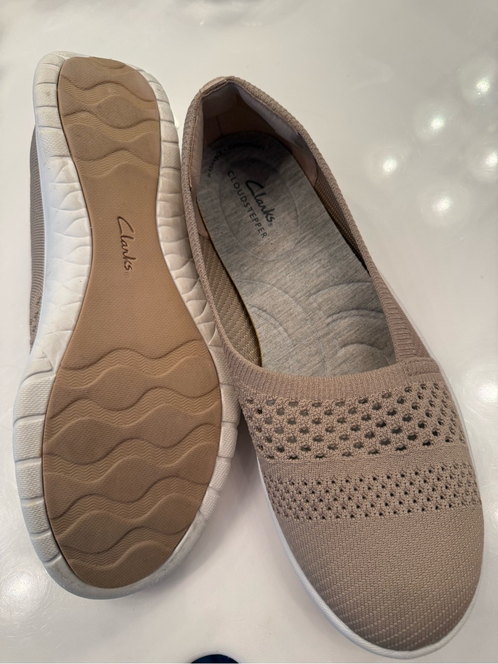 Clarks Women’s Knit Slip-On Flats in Beige